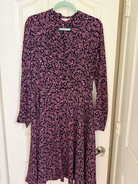 Nanette Lepore Navy and Pink Floral Long Sleeve Dress